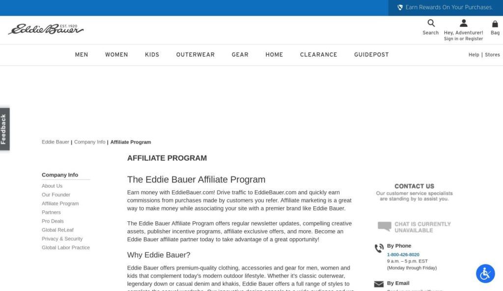 eddie bauer affiliate signup screenshot