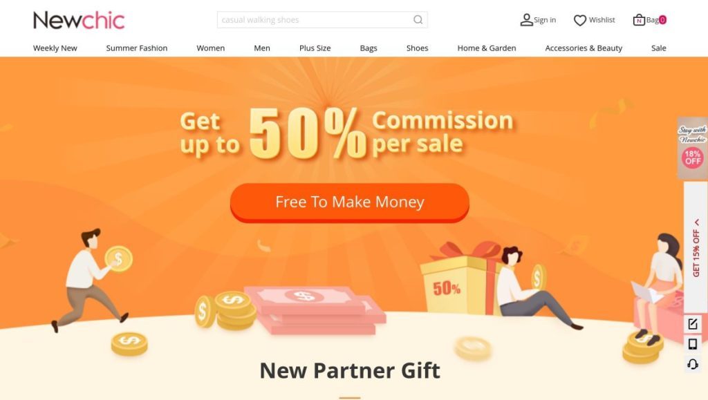 newchic affiliate partner signup screenshot