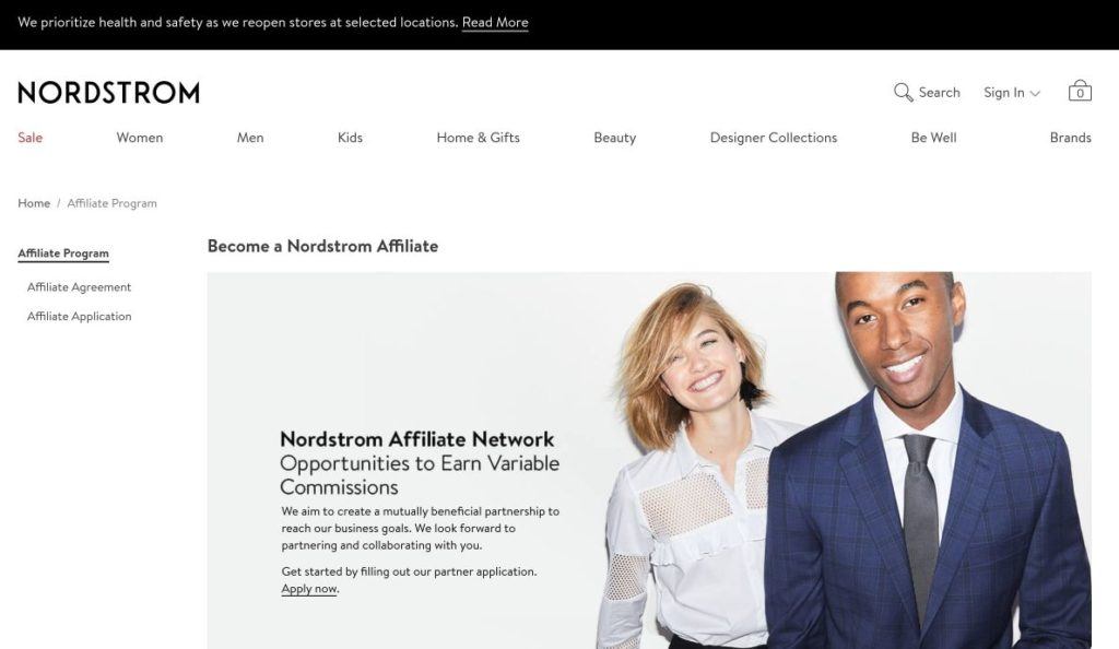 nordstrom affiliate program network signup screenshot