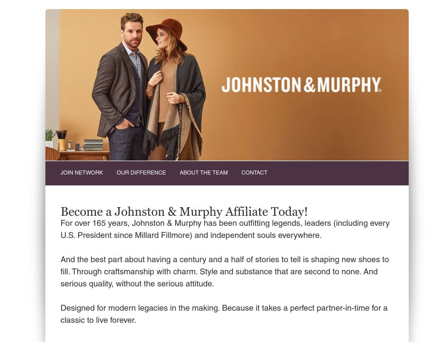 johnston and murphy affiliate signup screenshot