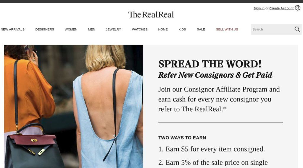 the realreal consignor affiliate signup screenshot