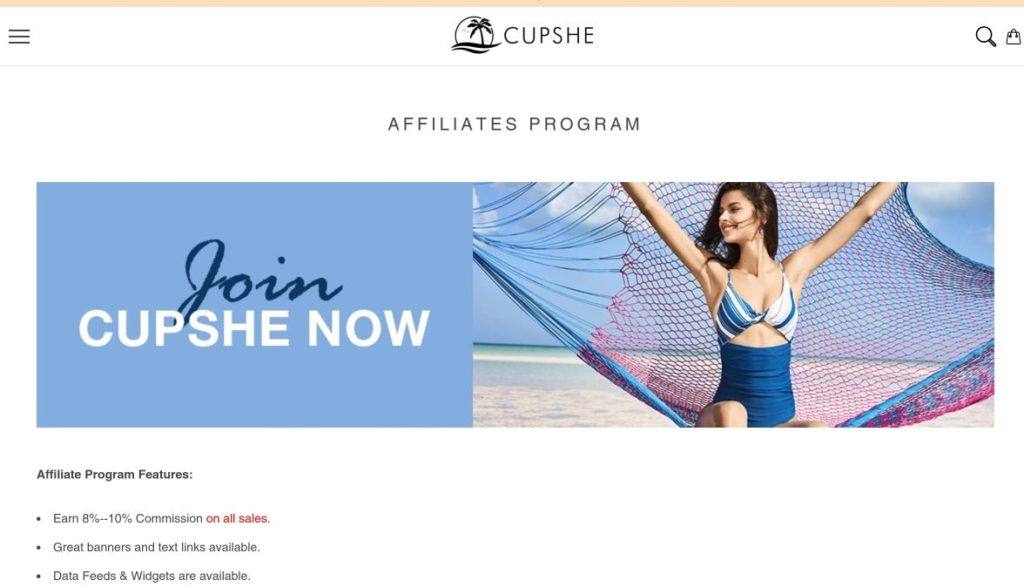 join cupshe affiliate program signup screenshot