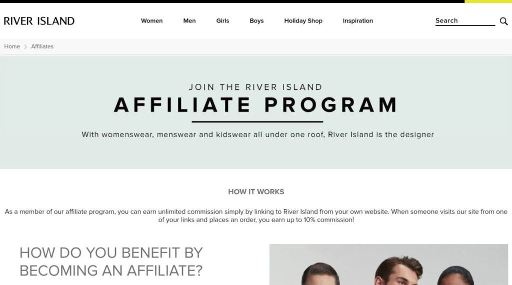 river island affiliate program signup screenshot