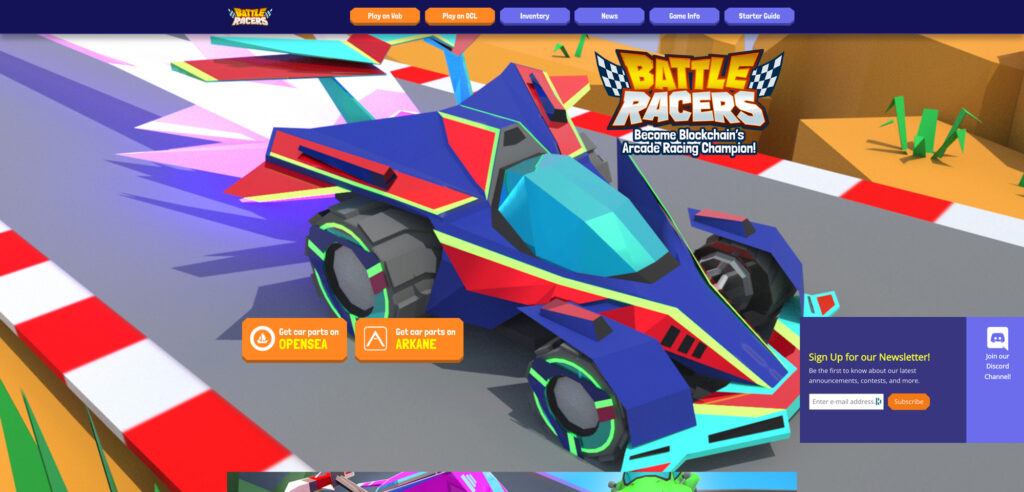 Colorful polygon-style graphic of race car for the NFT-based game polygon racers