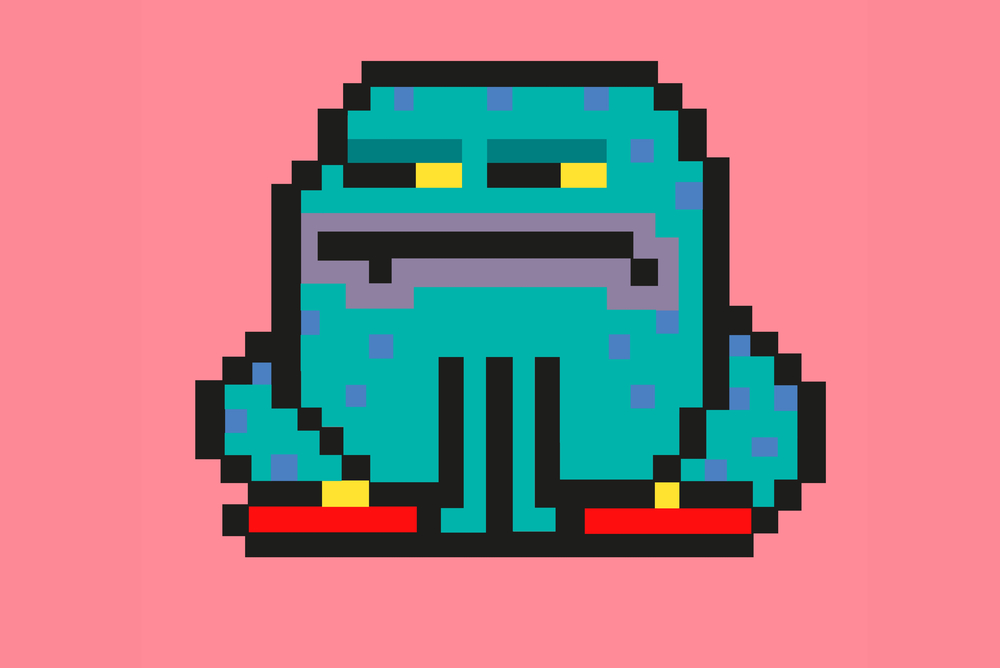 pixel art frog image as example of an NFT that can be minted on solana