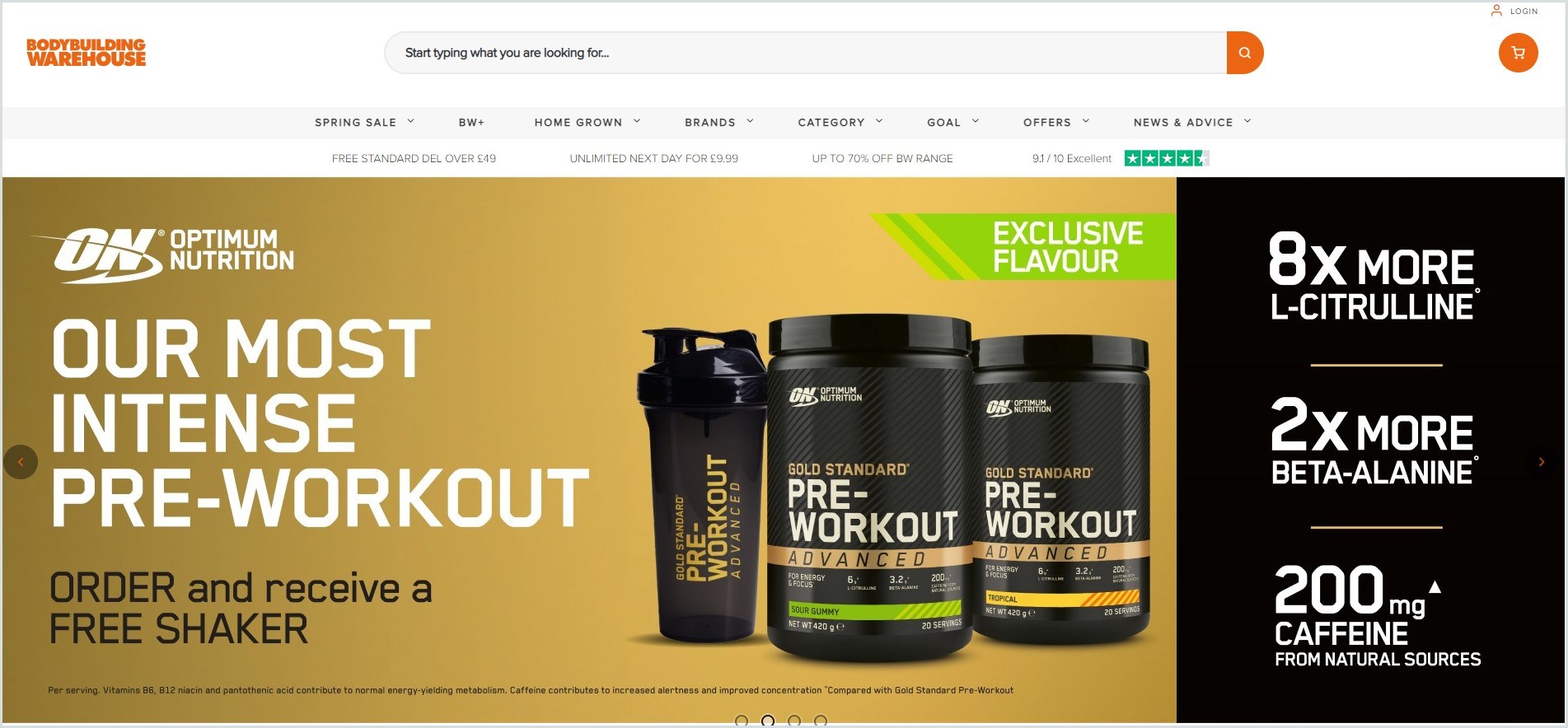 screenshot of Bodybuilding Warehouse homepage