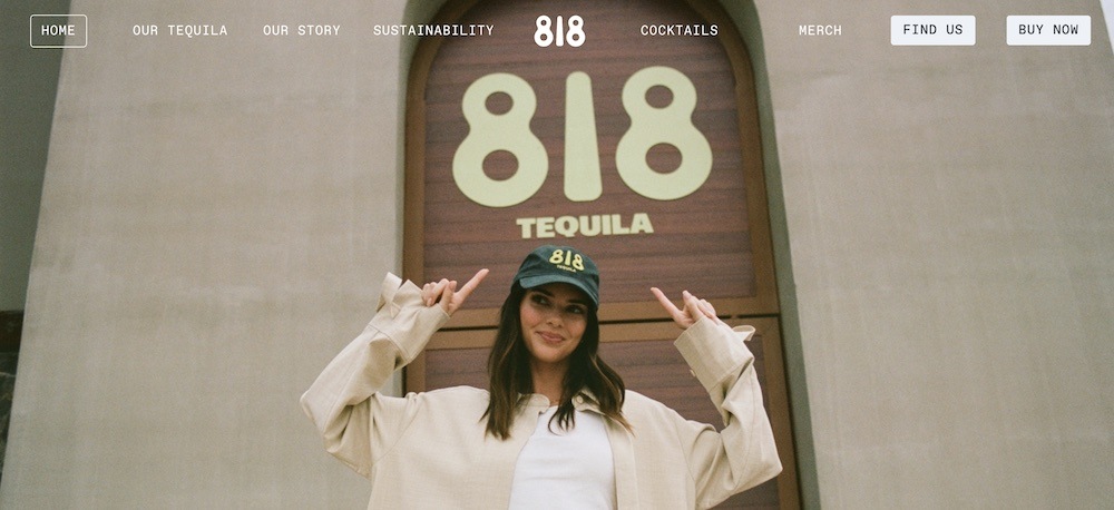 Kendall Jenner points at her 818 Tequila name.