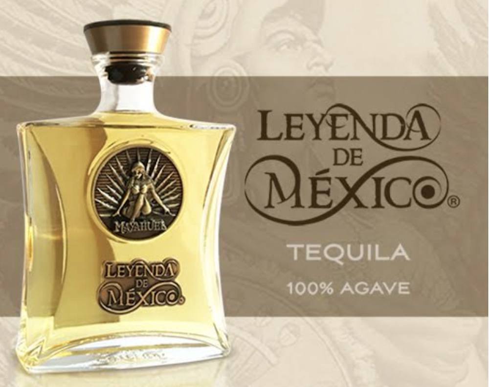 A bottle of Leyenda de Mexico features an Aztec Goddess etched in gold.