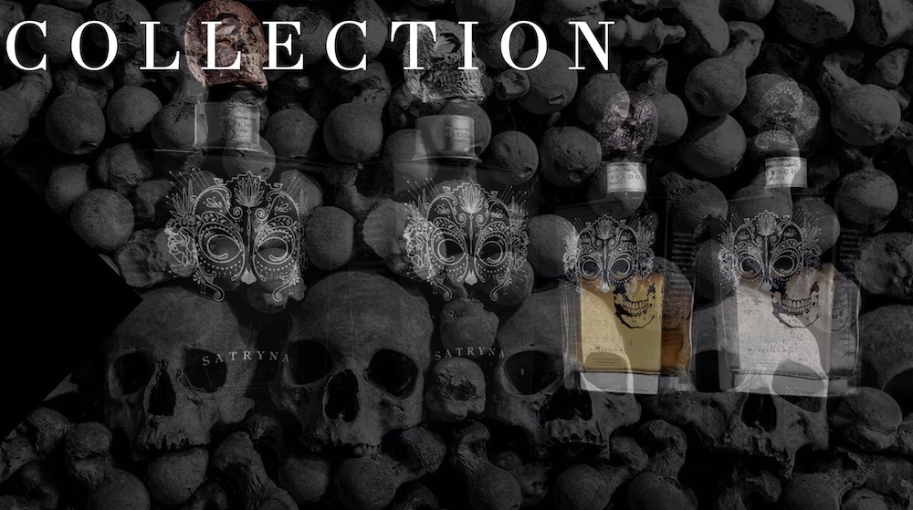 Satyrna Tequila's website has bottles super-imposed on skulls.